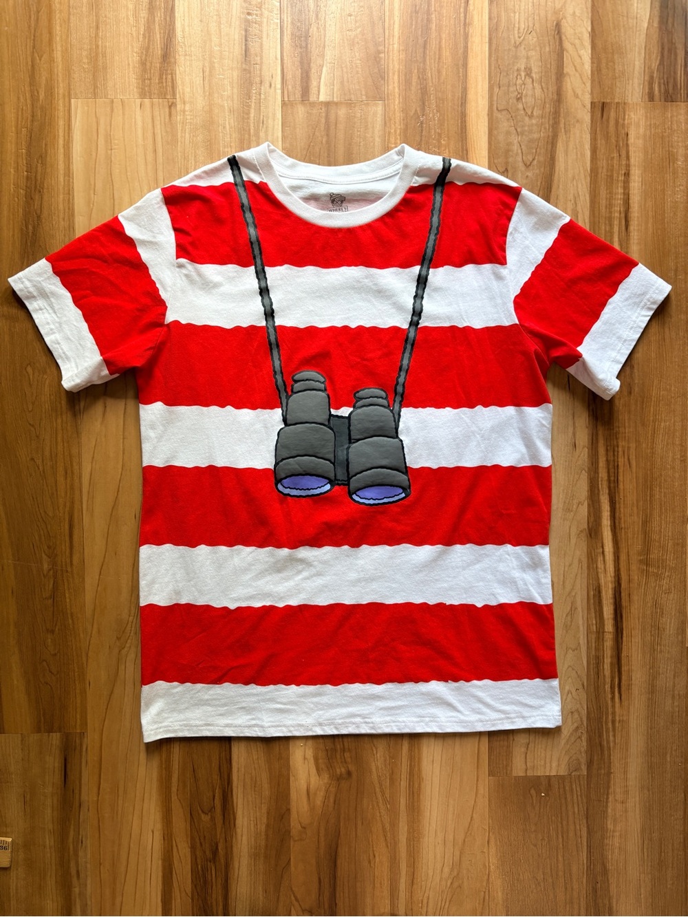 Where’s Waldo Red & White Striped Tee with Binocular Graphic Unisex Large